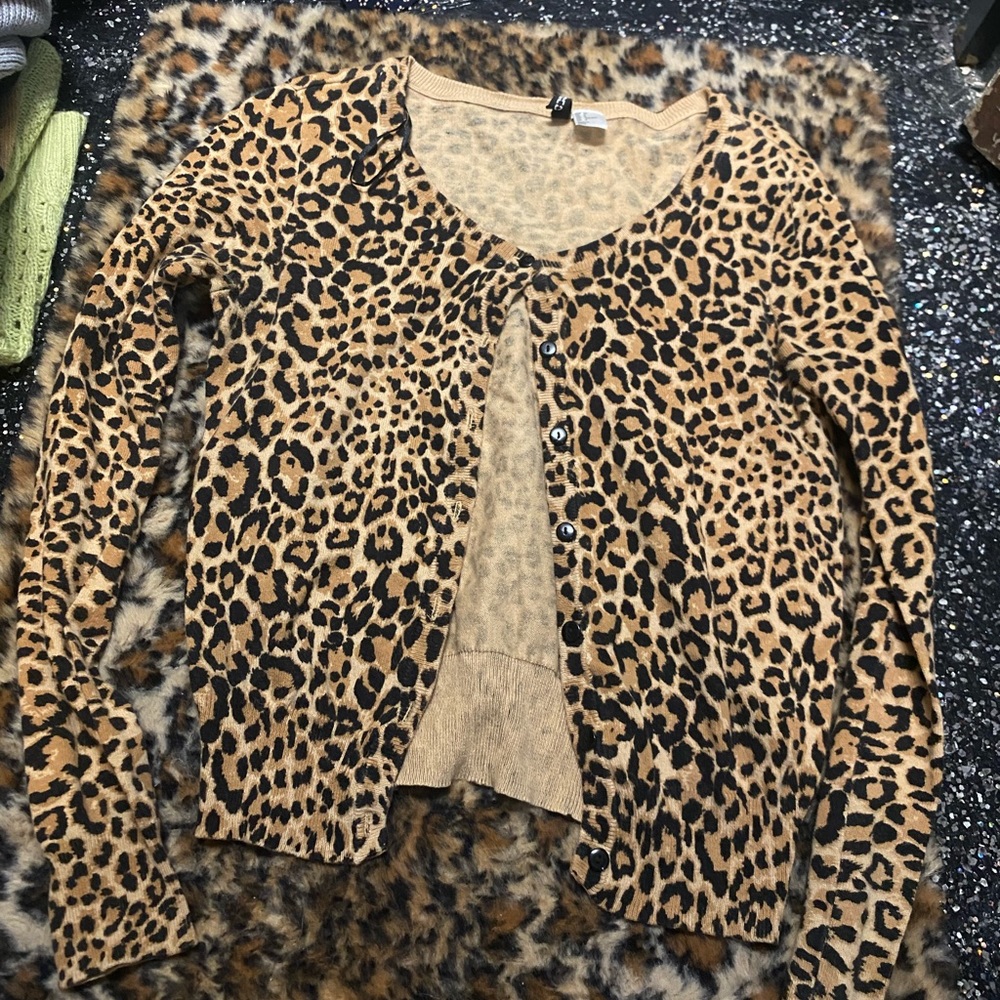 Cheetah button up sweater divided cardigan